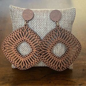 Wood Filagree Dangle Earrings